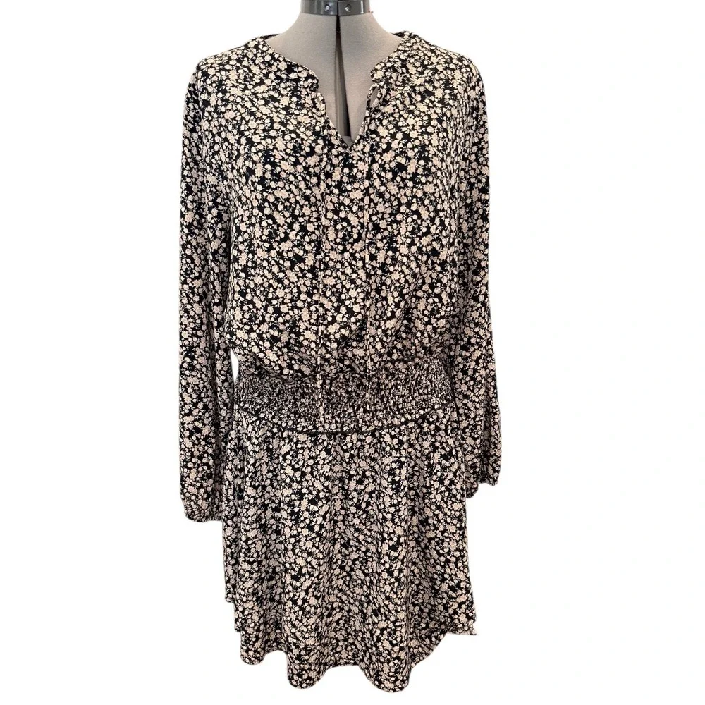 Perfectly Priscilla Black Cream Floral Smocked‎ Mini Dress Cottagecore 1XL NEW